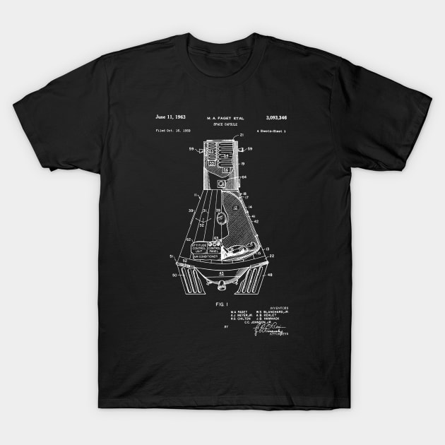 Space Capsule 1963 astrology pluto jupiter astronaut rocket spaceship T-Shirt by Anodyle